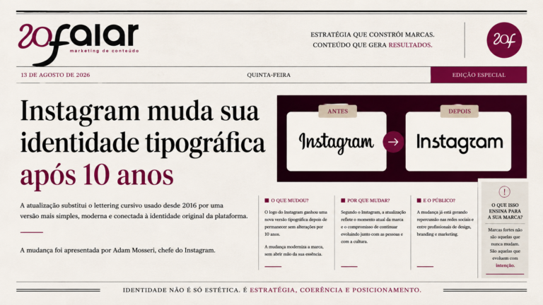 Comparação da identidade tipográfica do Instagram antes e depois do rebranding de 2026, após 10 anos sem mudanças no wordmark.